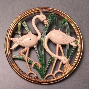 Art Deco Flamingo Brooch Openwork Vintage Bird Pin
